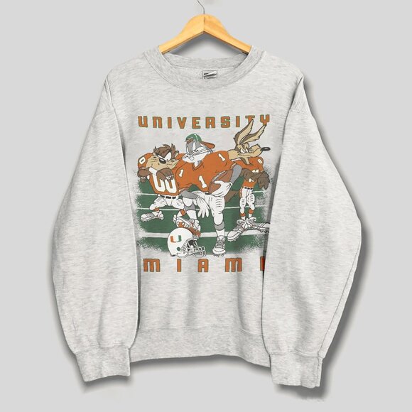 Vintage 90s University Of Miami Hurricanes Looney Tunes Football Sweatshirt - Picture 1 of 2